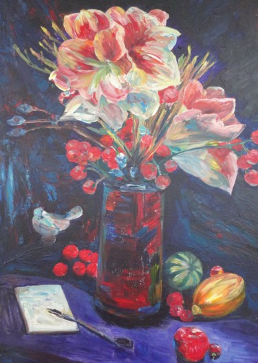 Peinture intitulée "poesie de fleurs" par Muxian Declerck, Œuvre d'art originale, Huile