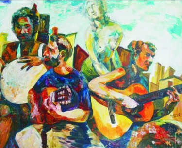 Peinture intitulée "musiciens de Grenob…" par Muxian Declerck, Œuvre d'art originale, Huile