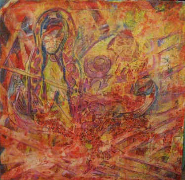 Painting titled "Letters and Fire" by Inaam Obaidi Onsi, Original Artwork, Acrylic
