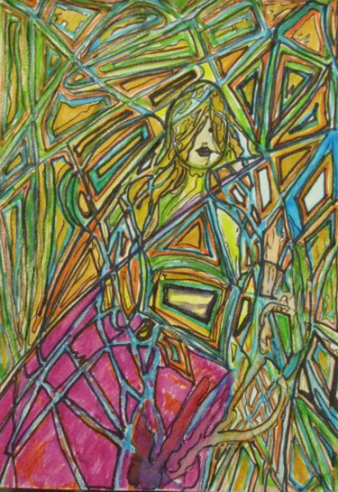 Painting titled "Woman in Mosaic" by Inaam Obaidi Onsi, Original Artwork, Acrylic