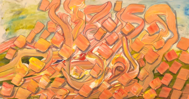 Painting titled "Building Words" by Inaam Obaidi Onsi, Original Artwork, Acrylic