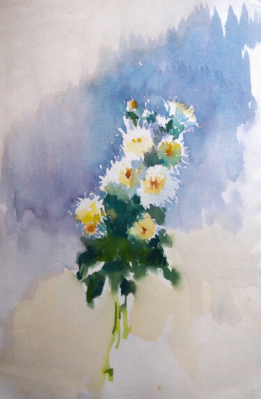 Schilderij getiteld "KIKU (Chrysanthemum)" door Iñaki Martinez De Arbulo, Origineel Kunstwerk, Aquarel