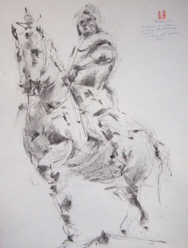 Desenho intitulada "ESTUDIOS. Estatua e…" por Iñaki Martinez De Arbulo, Obras de arte originais, Carvão