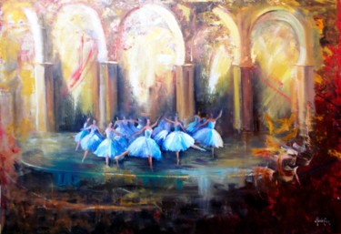 Painting titled "" Swan Lake"" by Ina Melidou, Original Artwork, Oil