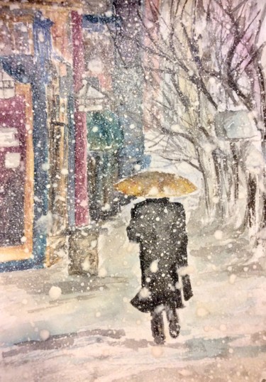 Картина под названием "Winter strenger" - Irina Nururdinova, Подлинное произведение искусства, Акварель