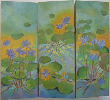 Painting titled "Water Lilies" by Inara Cedrins, Original Artwork, Oil