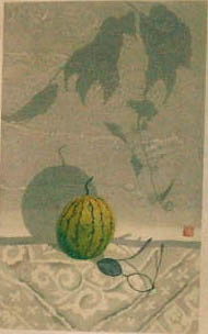 Painting titled "melon and shadow" by Inara Cedrins, Original Artwork
