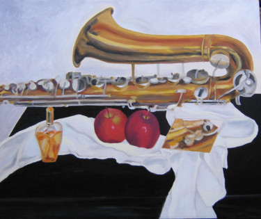 Painting titled "Sax and Apples" by Inara Cedrins, Original Artwork