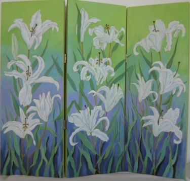 Painting titled "Apple-Green Lilies" by Inara Cedrins, Original Artwork