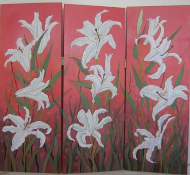Painting titled "Hot Lilies" by Inara Cedrins, Original Artwork, Oil