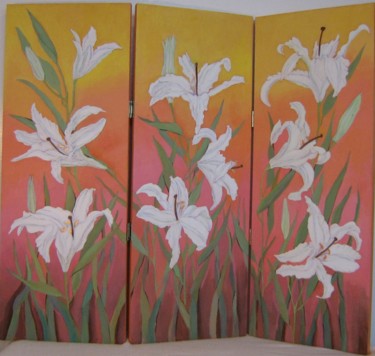 Malerei mit dem Titel "Lilies The Color Of…" von Inara Cedrins, Original-Kunstwerk, Öl