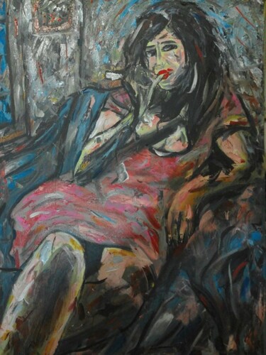 Peinture intitulée "La ragazza che fuma…" par Giovanni Incoronato, Œuvre d'art originale, Huile Monté sur Châssis en bois