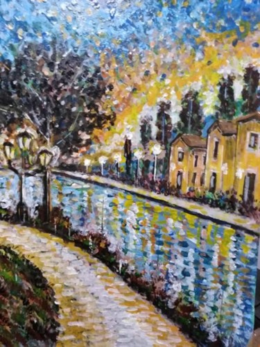 Painting titled "2018 case su fiume" by Giovanni Incoronato, Original Artwork, Oil