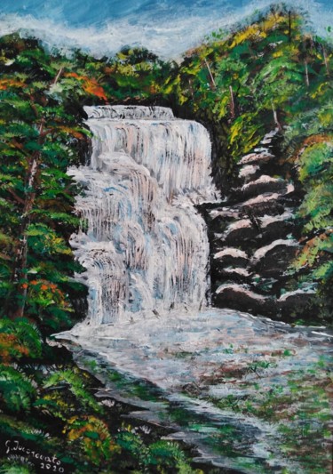 Painting titled "2020 La cascata" by Giovanni Incoronato, Original Artwork, Oil Mounted on Wood Stretcher frame