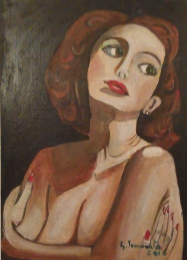 Painting titled "Ritratto di Donna 2" by Giovanni Incoronato, Original Artwork, Oil Mounted on Wood Stretcher frame