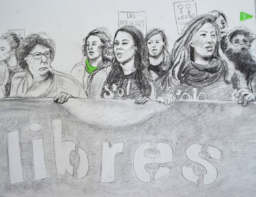 Desenho intitulada "Libres" por Indhira Pintora, Obras de arte originais, Carvão