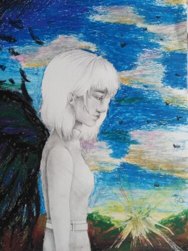Drawing titled "Plume" by Indi'Go, Original Artwork, Pastel