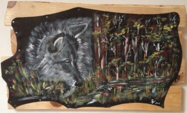 Painting titled "Look out -  Loup" by Graywolf Rm (Indian Héritage Arts), Original Artwork, Acrylic