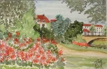 Painting titled "Jardin à Gray" by Graywolf Rm (Indian Héritage Arts), Original Artwork, Watercolor