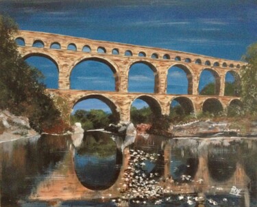 Pittura intitolato "Le pont du Gard en…" da Graywolf Rm (Indian Héritage Arts), Opera d'arte originale, Acrilico