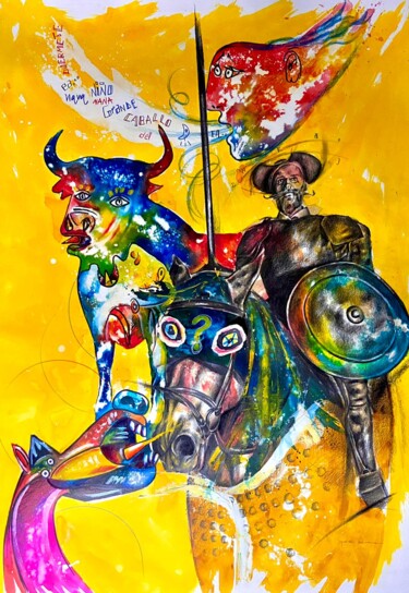 Painting titled "Don Quichotte Guern…" by Indiano Perez, Original Artwork, Oil
