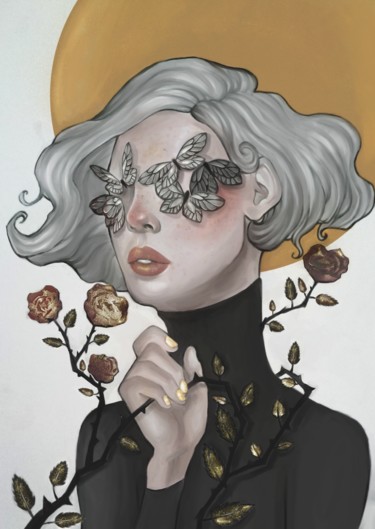「Butterfly and Roses」というタイトルのデジタルアーツ Inescaによって, オリジナルのアートワーク, デジタル絵画