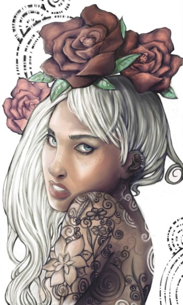 Digital Arts titled "Queen of Flowers" by Inesca, Original Artwork, Digital Painting