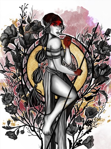 Arts numériques intitulée "Reine des fleurs" par Inesca, Œuvre d'art originale, Travail numérique 2D