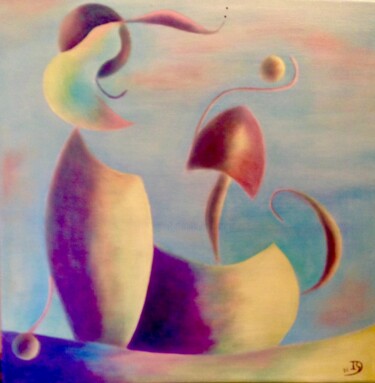 Painting titled "El equilibrio de la…" by Inés Diez, Original Artwork, Oil Mounted on Wood Stretcher frame