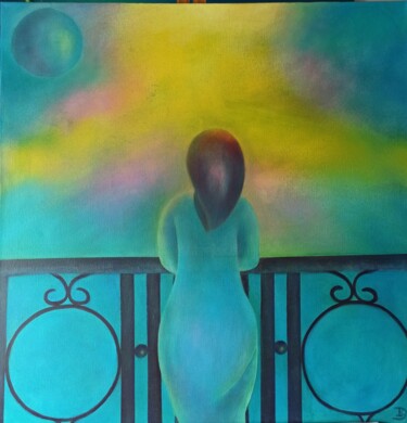 Картина под названием "Desde mi balcón" - Inés Diez, Подлинное произведение искусства, Масло Установлен на Деревянная рама д…