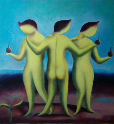 Pintura titulada "Las tres evas" por Inés Diez, Obra de arte original, Oleo Montado en Bastidor de camilla de madera