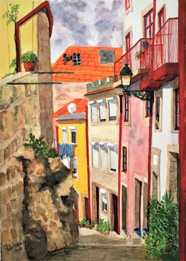 Pintura intitulada "Recanto do Porto (P…" por Inês Dourado, Obras de arte originais, Aquarela