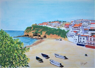 Peinture intitulée "Carvoeiro beach V -…" par Inês Dourado, Œuvre d'art originale, Pastel