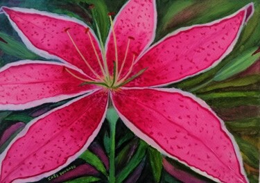 Pintura intitulada "Lírio rosa à esprei…" por Inês Dourado, Obras de arte originais, Aquarela
