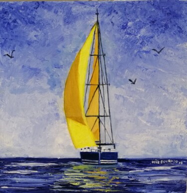 Картина под названием "Amarelo sobre Azul…" - Inês Dourado, Подлинное произведение искусства, Масло