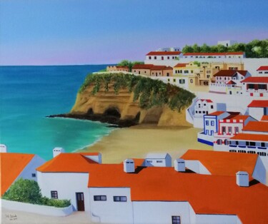 「Carvoeiro Beach VII…」というタイトルの絵画 Inês Douradoによって, オリジナルのアートワーク, オイル ウッドストレッチャーフレームにマウント