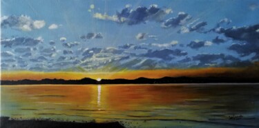 Pintura intitulada "Pôr-do-sol na ria d…" por Inês Dourado, Obras de arte originais, Óleo