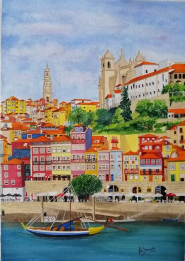 Pintura intitulada "Cores e História II…" por Inês Dourado, Obras de arte originais, Aquarela