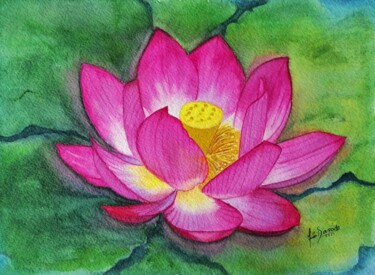 Pintura intitulada "Só (Flor de lotus)" por Inês Dourado, Obras de arte originais, Aquarela