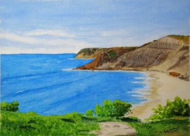 Painting titled "Praia do Burgau, Al…" by Inês Dourado, Original Artwork, Watercolor