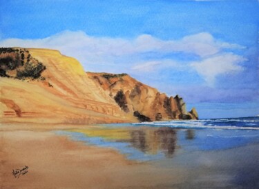 Pintura intitulada "Reflexos na Praia d…" por Inês Dourado, Obras de arte originais, Aquarela