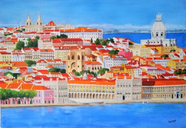 Peinture intitulée "Lisboa de Cor e Luz" par Inês Dourado, Œuvre d'art originale, Aquarelle