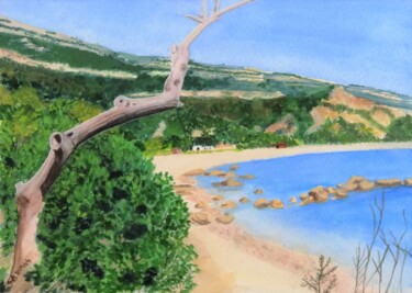 Painting titled "Na praia do Portinh…" by Inês Dourado, Original Artwork, Watercolor