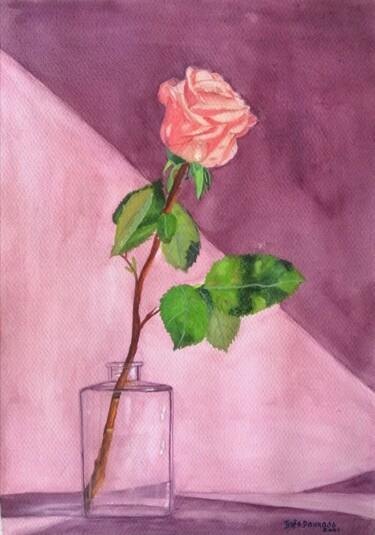 Painting titled "Rosa rosa" by Inês Dourado, Original Artwork, Watercolor
