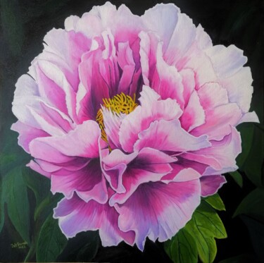 Pintura intitulada "Peónia Rosa" por Inês Dourado, Obras de arte originais, Óleo