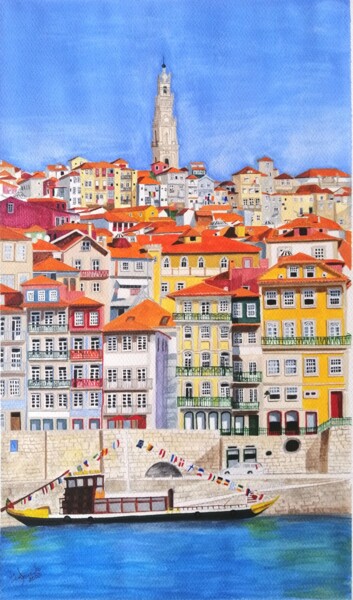 Pittura intitolato "Porto, Cidade Invic…" da Inês Dourado, Opera d'arte originale, Acquarello