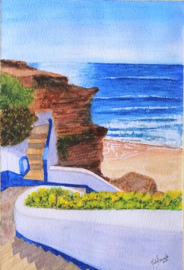 Peinture intitulée "Recanto na Praia de…" par Inês Dourado, Œuvre d'art originale, Aquarelle