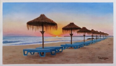 Peinture intitulée "Pôr do Sol na Praia…" par Inês Dourado, Œuvre d'art originale, Huile