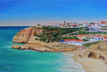 Painting titled "Aldeia de Benagil (…" by Inês Dourado, Original Artwork, Oil Mounted on Wood Stretcher frame