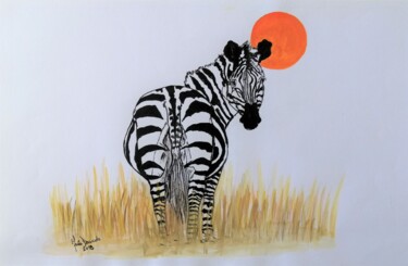 Malerei mit dem Titel "A Zebra e o Sol" von Inês Dourado, Original-Kunstwerk, Acryl